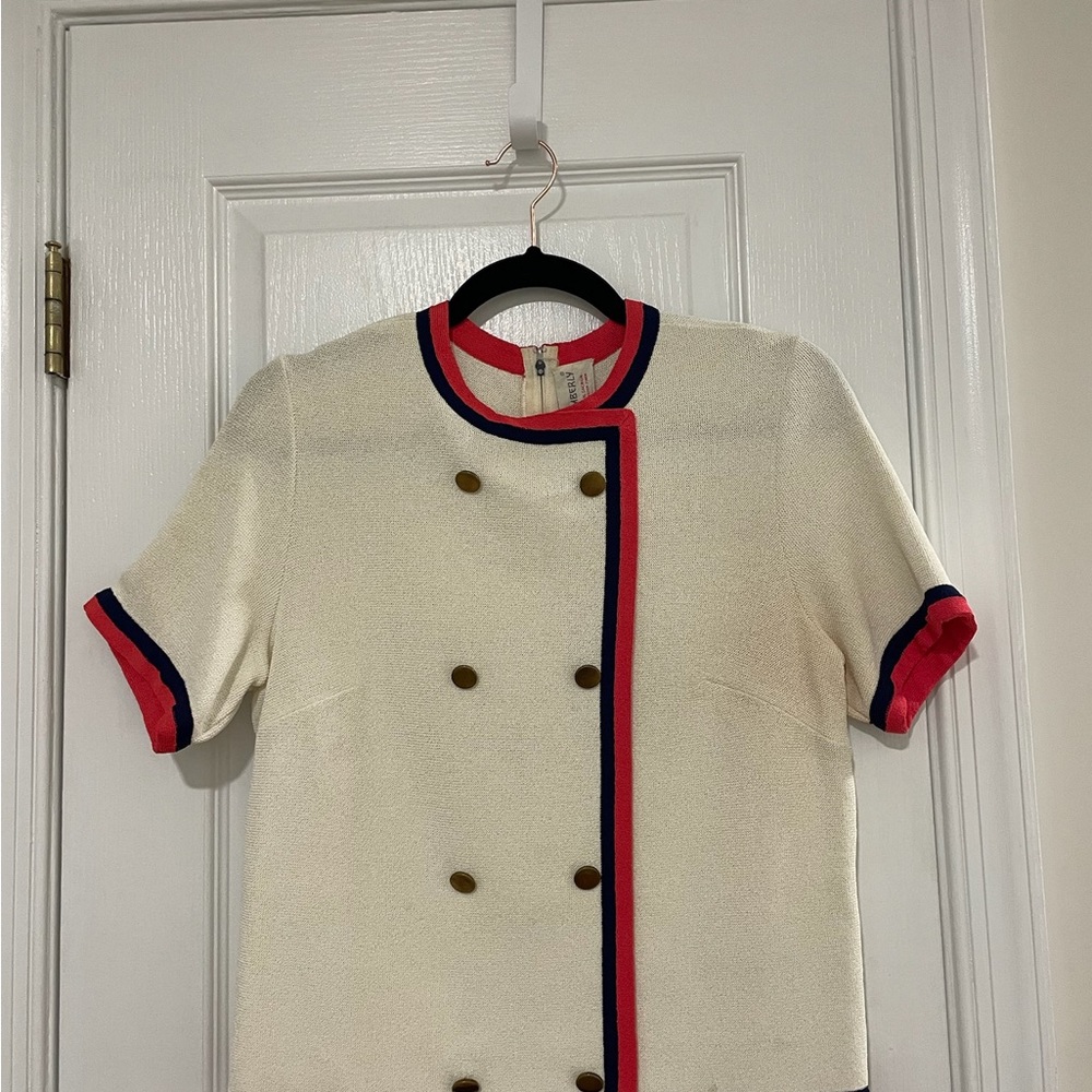 Vintage Mod Cream Double-Breasted Short Sleeve/Skirt Set